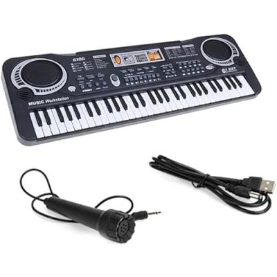 Immagine di tastiera elettronica a 61 tasti per pianoforte digitale, elettrico, strumento musicale bambini, apprendimento con microfono integrato (nera)