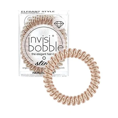 Immagine di Invisibobble Elastici per capelli Bronzo metallizzato Slim x3 I a spirale donne e uomini Non lasciano segni Forte tenuta