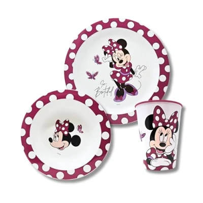Immagine di Stor Minnie Set Stoviglie Bambini Piatto, Ciotola e Tazza, Pappa Bimbo per Colazione, Pranzo Cena, Riutilizzabile Senza BPA