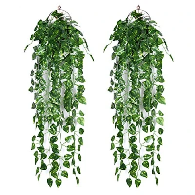 Immagine di Ousuga Ghirlanda Di Edera Artificiale, 2 Pezzi, Vite Foglie Verdi, Piante Artificiali, Pianta Appesa, Per Casa, Cucina, Giardino, Ufficio, Matrimonio, Decorazione Murale