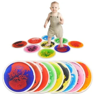 Immagine di Art3d 9 mattonelle Rotonde sensoriali per Bambini, Tappetino colorato attività sensoriale Liquido Giochi Attivi e Decorativi