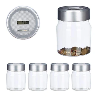 Immagine di 5X Salvadanaio con Contatore, Porta Risparmi Display, Digitale, Idea Regalo, capacità di 1,2 l, Trasparente