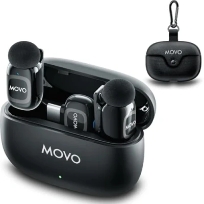 Immagine di Movo NanoMic microfono wireless Dual USB C per iPhone 15/16 e versioni successive, Android, iPad Pro laptop, lavalier smartphone dispositivi C, ideale vlogging