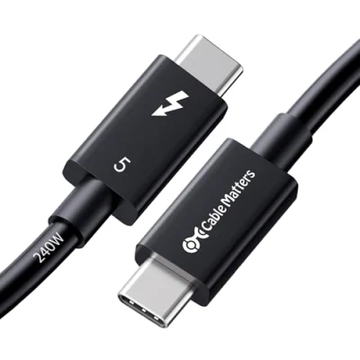 Immagine di Cable Matters [Certificato Intel] Cavo Thunderbolt 5 da 80Gbps con aumento della larghezza di banda fino a 120Gbps e ricarica 240W in nero 0,3m, compatibile 4, USB 4 C