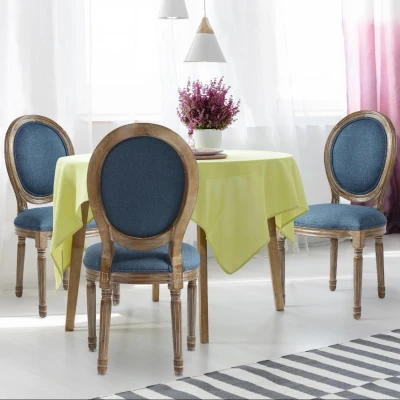 Immagine di Set di 2 sedie a medaglione in stile Luigi XVI tessuto blu Menzzo