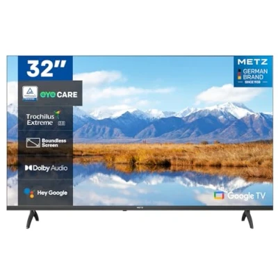 Immagine di Metz 32&quot; Smart TV, MTE6000 2K Google TV con Dolby Audio, HDR 10 e Trochilus Extreme 2.0 Integrati, Telecomando Vocale, Cura per Occhi, DVB C/ T/T2 S/S2, CI, HDMI, USB