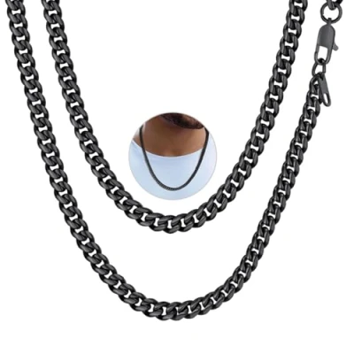 Immagine di PROSTEEL Collana Uomo a Catena Cubana Grande Robusta, Larghezza 6 mm, Lunghezza 45 cm, Acciaio Inossidabile, Cool Swag, Nera Nero (con Confezione)