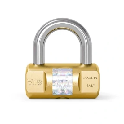 Immagine di Viro Lucchetto Cilindrico, Base 60 mm in Ottone Massiccio, Arco Acciaio, Chiusura a Scatto, 2 Chiavi Dotazione