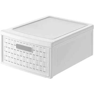 Immagine di Rotho Country Cassettiera con 1 Cassetto in Rattan, Plastica (PP) senza BPA, Bianco, Piccolo/8.3 L, 35.0 x 26.0 14.5 cm
