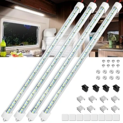 Immagine di Linkstyle Barra Luminosa a LED per Interni, 4PCS 12V 48LEDs 6500K Striscia con Interruttore Fai da te, Auto Camion Camper Van RV, Bianco