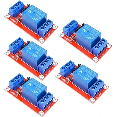 Immagine di DollaTek 5Pcs Modulo relè a 5 vie 1 via con scheda di espansione optoaccoppiatore way Trigger alto e basso spia avvertimento LED (DC 0 5V)