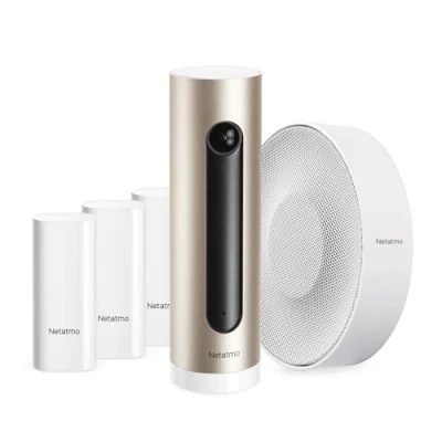 Immagine di Netatmo Sistema di allarme video intelligente completo, telecamera WiFi da interno + sirena wireless 110 DB 3 rilevatori apertura per porte e finestre, NBU ICSS EU