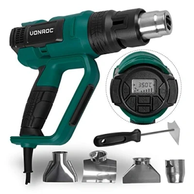 Immagine di VONROC Pistola ad aria calda 2000W, Sverniciatore Professionale. Include 4 ugelli e un raschietto. Dotata di 60 impostazioni calore, 5 velocità funzione memoria. Schermo LCD
