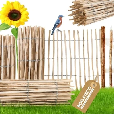 Immagine di BOGATECO Hazel Recinzione di Legno 500 CM Lunghezza e 100 Altezza Distanza tra le Rotaie 3 4 Perfetto come per Giardini Laghetti Può essere Supporto Viti