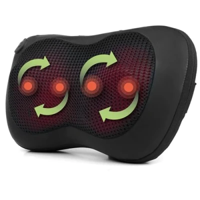 Immagine di Salter EE6936BLKSTKEU7 Cuscino per profondo e avvolgente massaggio Shiatsu con calore distensivo spalle, collo, schiena, zona lombare gambe, 4 testine, adattatori UK/EU, comandi integrati, timer