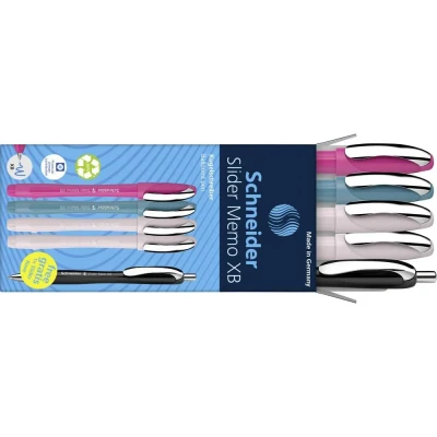 Immagine di Schneider 150255 Slider Memo XB e Rave Penna a sfera (colore della cassa: assortita, colore inchiostro: blu), 4 + 1 pezzo