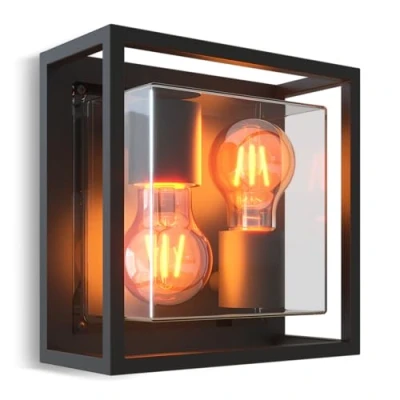 Immagine di Applique da esterno Calex, a 2 luci, superiore/inferiore, alluminio, nero