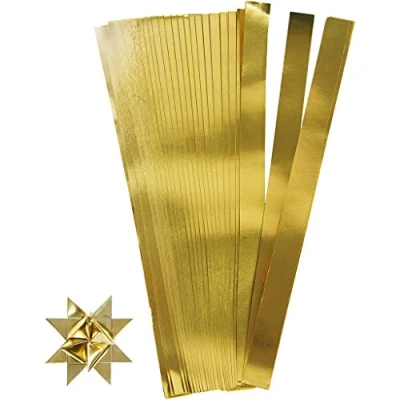 Immagine di Strisce di carta a stella, larghezza: 15 mm, profondità: 6,5 oro, 100 pezzi, L: 45 cm