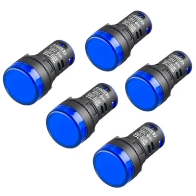 Immagine di Heschen Indicatore LED da 22 mm, AD16 22D/S, 220 V CA 20 mA, colore luce blu, confezione 5