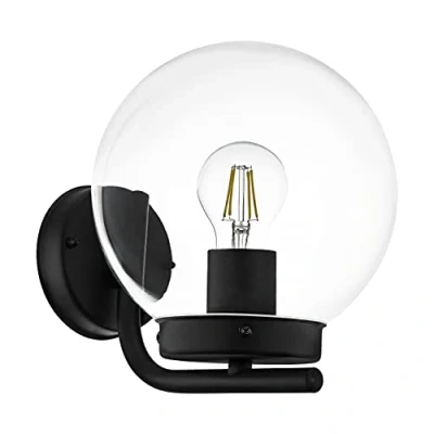 Immagine di EGLO lampada da parete all&#039;aperto Taverna, una fiamma esterna luce classica, in acciaio zincato nero e plastica trasparente, con la versione E27, IP44