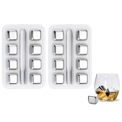 Immagine di Abiyou 16 Pcs Cubetti di Ghiaccio in Acciaio Inox,Cubetti Riutilizzabili Acciaio,per Whisky,Brandy,Rum,Birra,Vodka