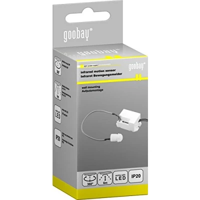 Immagine di Goobay 96006 Mini rilevatore di movimento a infrarossi per interni design miniaturizzato un montaggio incasso quasi invisibile campo rilevamento 360 portata 6 m bianco, nero