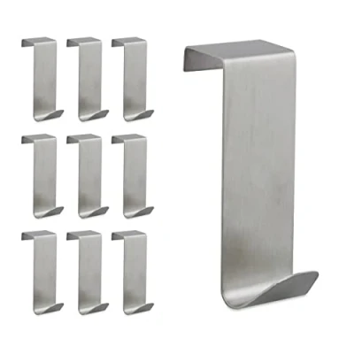 Immagine di relaxdays Set Appendini, 10 Pz., da Appendere, Attaccapanni per Porta &amp; Armadio,per Ante 2cm Spessore,Acciaio,Argento