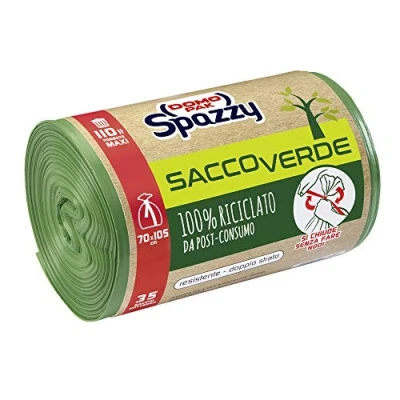 Immagine di Domopak Spazzy Sacchi Nettezza Saccoverde Avvolgi &amp; Chiudi 100% Riciclato Da Post Consumo Condominiale 110 Lt Verde Confezione 35 Pezzi
