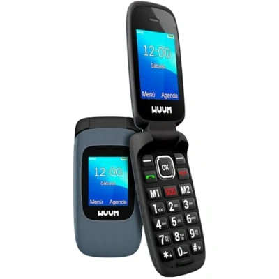 Immagine di WUUM CLAP Telefono Cellulare con sportello a doppio schermo Tasti e numeri grandi 2 Memorie dirette Pulsante SOS Bluetooth Grande batteria 800mAh USB C (Titanium)