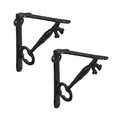 Immagine di Relaxdays 2 Staffe per Mensole Set, Supporti dal Design Antico Rustico, Reggimensola Angolari Scaffali, Nero, 100% ghisa