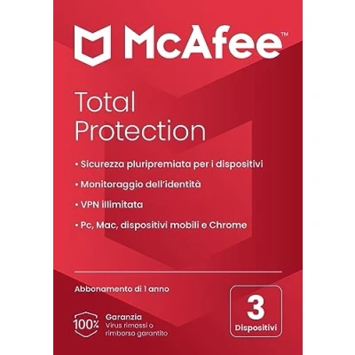 Immagine di McAfee Total Protection 2024, 5 dispositivi Antivirus, VPN, gestore password, Internet Security e mobili PC/Mac/iOS/Android Abbonamento di 1 anno Codice attivazione per posta