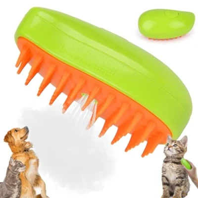 Immagine di Spazzola A Vapore Per Gatti e Cani, 3 In 1 Del Gatto Cani Autopulente Toelettatura Spazzola, Eliminare Pelo Superfluo Morto Sottopelo (Giallo)