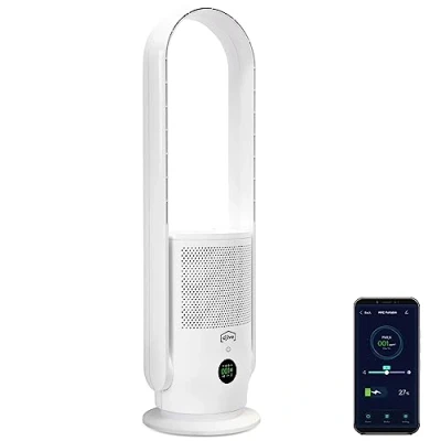 Immagine di djive ARC ventilatore portatile 2in1 a torre mobile e purificatore d&#039;aria, batteria da 6 ore, piantana senza rotore, 9 velocità, silenzioso, telecomando, app, Alexa, grigio