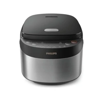 Immagine di Philips Serie 3000 Cuociriso compatto da 0,85 l, 8 menu automatici, pentola antiaderente a 4 strati, cottura rapida in 30 minuti, design nero e argento (HD3093/80)