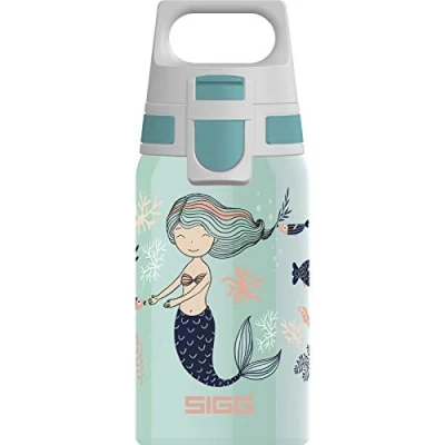 Immagine di SIGG Shield One Atlantis Borraccia Bambini Riutilizzabile (0.5 L), Acciaio Inossidabile con Chiusura Ermetica, Bottiglia Bimbi Utilizzabile Una Sola Mano