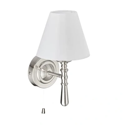 Immagine di Relaxdays Wandlampe mit Schirm Lampada da Parete con Paralume, Interruttore a Catena, Salotto E14 Stoffa Metallo 28x16x19 cm, Argento/Bianco