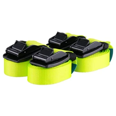 Immagine di Set di 4 cinghie tensione alta qualità con chiusura a morsetto, colore giallo fluo e protezione della fibbia in gomma, lunghezza m, larghezza 25 mm, portata fino 540 kg, DIN EN 12195 2