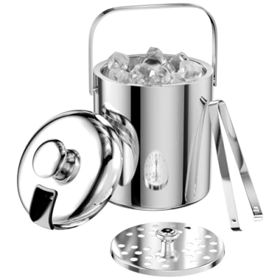 Immagine di Ghazpmuk 1.3 L Secchiello Ghiaccio in Acciaio Inox, per con Coperchio, Pinze e Colino, Portaghiaccio, LCE Bucke, Contenitore del Cubetto di Ghiaccio, Cocktail Bar, Feste