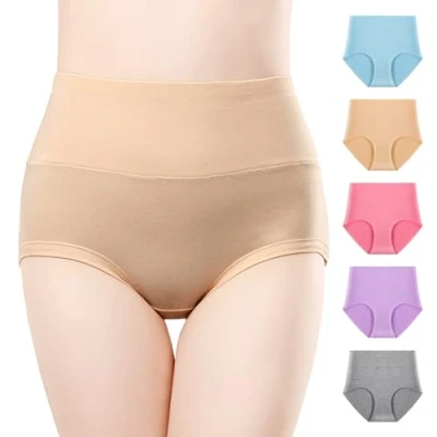 Immagine di Anntry Biancheria Intima da Donna Comfort in Cotone Slip a Vita Alta 5 Pezzi Controllo della Pancia Mutande con Mutandine Elasticizzate (Multicoloured 1, XXL)
