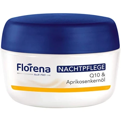 Immagine di Florena Cura notturna Q10 &amp; olio di noccioli albicocca, crema viso contro le rughe con vitamina E, da notte per una luminosità più fresca, idratante (50 ml)