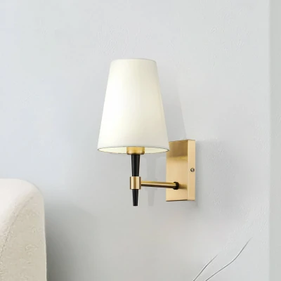 Immagine di MAYTONI DECORATIVE LIGHTING Classica Applique Lampada da Parete, 1 luce, in Metallo Ottone, Paralume tessuto Bianco, per x E14 non incl