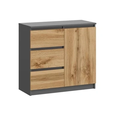 Immagine di KUBUTKU Cassettiera moderna credenza multiuso per camera da letto, corridoio, soggiorno, ufficio, grafite/rovere Wotan, 80 x 97 40 cm, 1 ante 3 cassetti)