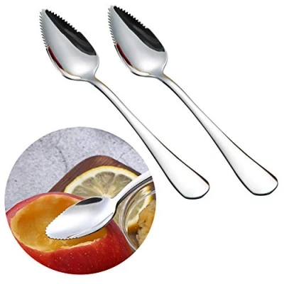 Immagine di Cucchiai di Pompelmo 2pcs Lunghi, Cucchiaio da Dessert, in Acciaio Inossidabile, Spesso con Bordo Seghettato, Adatto per Gelato e Frutta