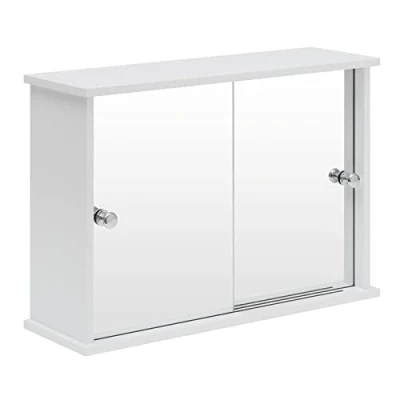 Immagine di EUGAD Mobiletto Pensile da Bagno con Specchio Armadietto Bianco Lucido Lavabo Due Porte 55x14x36cm 0021WY