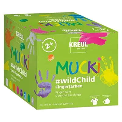 Immagine di KREUL Mucki 2305 #wildChild Set di pittura a dita alta qualità con 8 barattoli vernice base d&#039;acqua da 150 ml, adatto bambini dai 2 anni in su