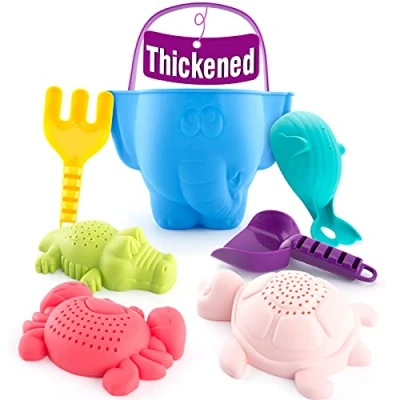 Immagine di hahaland Giocattoli da Spiaggia per Bambini 7 Pezzi, Set di Secchiello e Paletta, Bambini, Giochi Sabbia con Borsa Rete