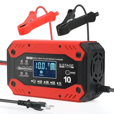 Immagine di Weinsamkeit Caricabatterie per Auto 10A, Completamente Automatico Intelligente 12V / 24V con Schermo LCD, Adatto Auto, Camion, Moto, Tosaerba, Furgone, Barca Marina