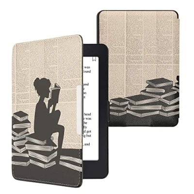 Immagine di kwmobile Custodia eReader Compatibile con Amazon Kindle Paperwhite Cover eBook Reader Flip Case nero/beige Ragazza e Libri