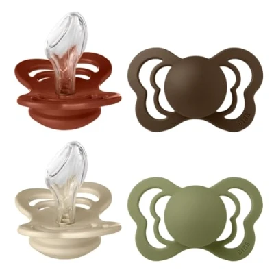 Immagine di BIBS Couture Ciuccio confezione da 4 pezzi. Privo di BPA, Tettarella anatomica. Silicone, Prodotto in Danimarca, Taglia 2 (6 18 mesi), Rust Mix
