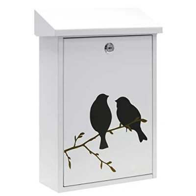 Immagine di ARREGUI Premium E5601 BIR Cassetta Postale Individuale in Acciaio con Serigrafia Decorativa &quot;Birds&quot;, Dimensione M (DIN A4 e Riviste), Bianco